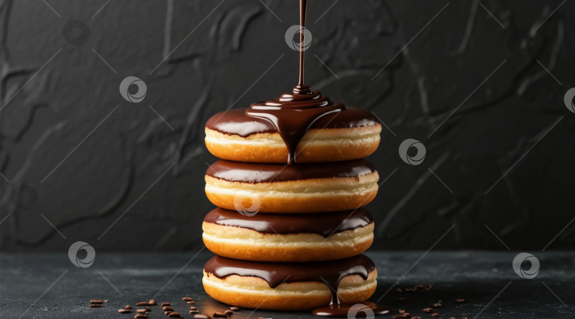 Скачать Пончики, посыпанные шоколадом на черном фоне фотосток Ozero