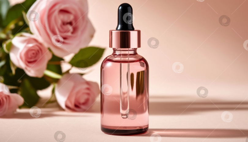 Скачать Флаконы пастельных тонов с белыми крышечками и цветами на светлой деревянной подставке фотосток Ozero