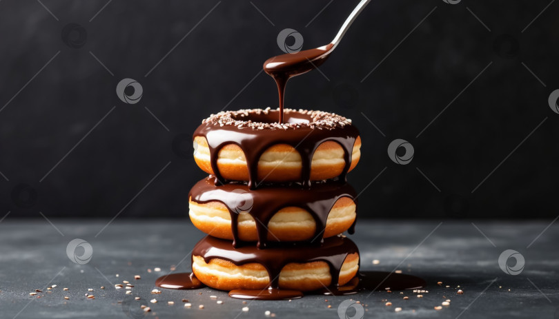 Скачать Пончики, посыпанные шоколадом на черном фоне фотосток Ozero