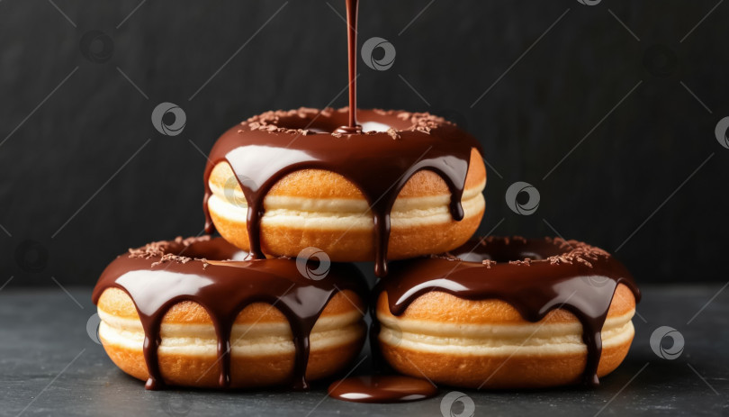 Скачать Пончики, посыпанные шоколадом на черном фоне фотосток Ozero