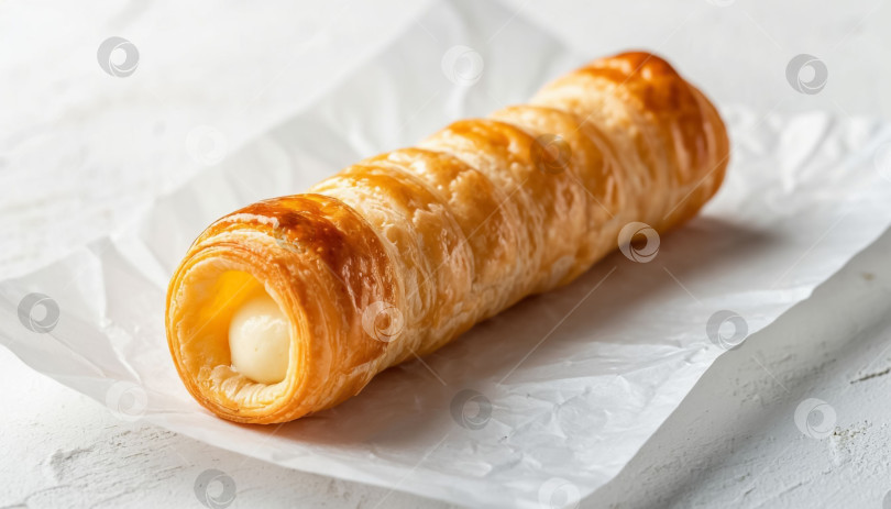 Скачать Кремовый трубчатый торт на белом деревянном фоне фотосток Ozero