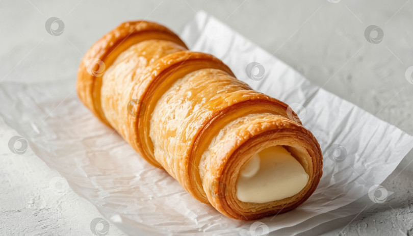 Скачать Кремовый трубчатый торт на белом деревянном фоне фотосток Ozero