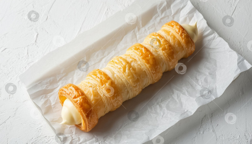 Скачать Кремовый трубчатый торт на белом деревянном фоне фотосток Ozero