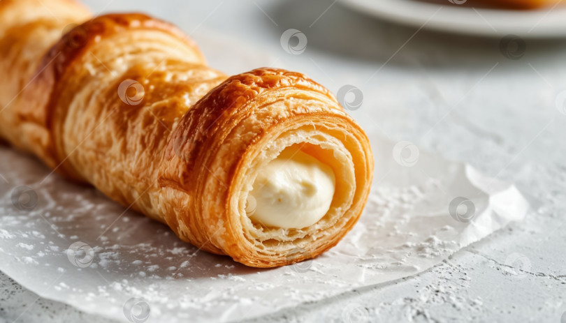 Скачать Кремовый трубчатый торт на белом деревянном фоне фотосток Ozero