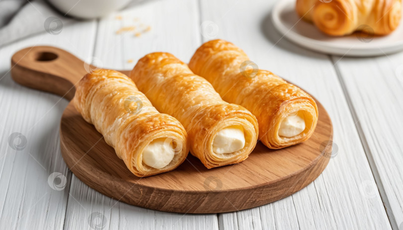 Скачать Кремовый трубчатый торт на деревянной подставке фотосток Ozero