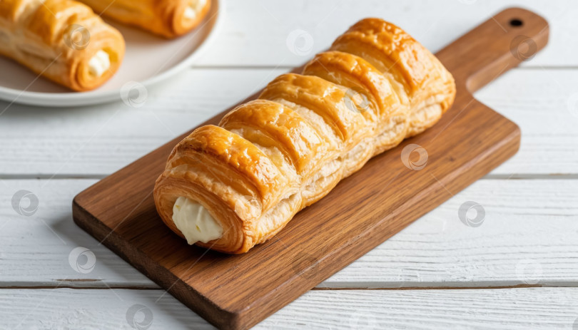 Скачать Кремовый трубчатый торт на деревянной подставке фотосток Ozero