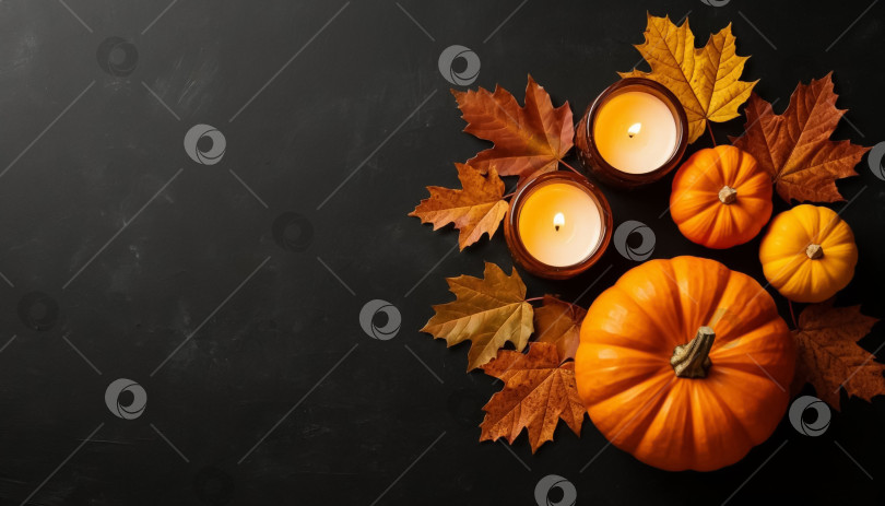 Скачать Мини-подсвечники из тыквы на черном фоне фотосток Ozero