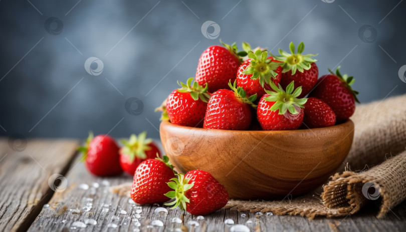 Скачать Спелая клубника в деревянной миске. фотосток Ozero