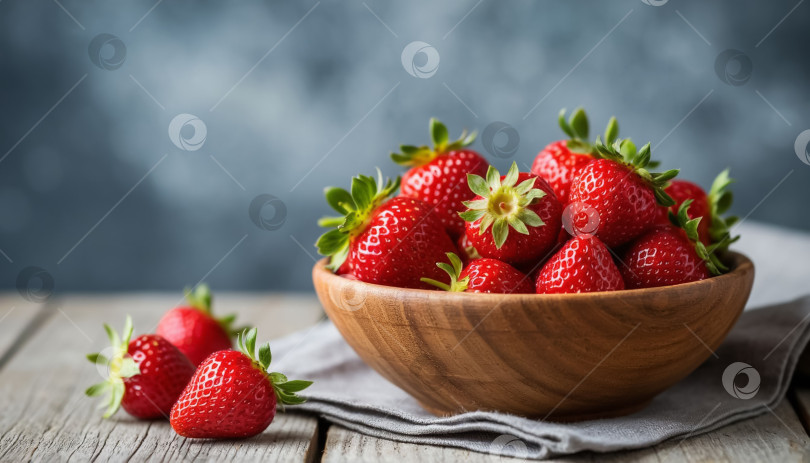 Скачать Спелая клубника в деревянной миске. фотосток Ozero