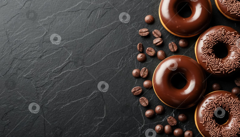 Скачать Шоколадные пончики на черном фоне с пробелом для копирования. фотосток Ozero