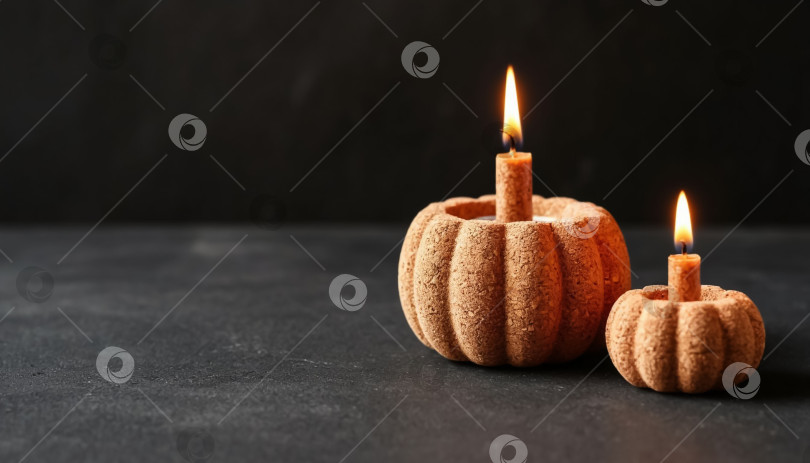 Скачать Подсвечники из тыквы на черном фоне фотосток Ozero