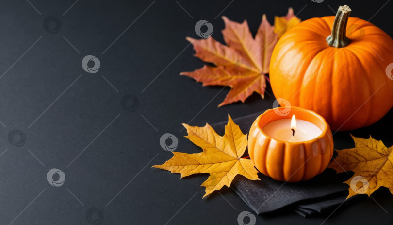 Скачать Мини-подсвечники из тыквы на черном фоне фотосток Ozero