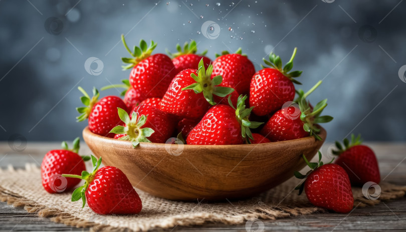 Скачать Спелая клубника в деревянной миске. фотосток Ozero