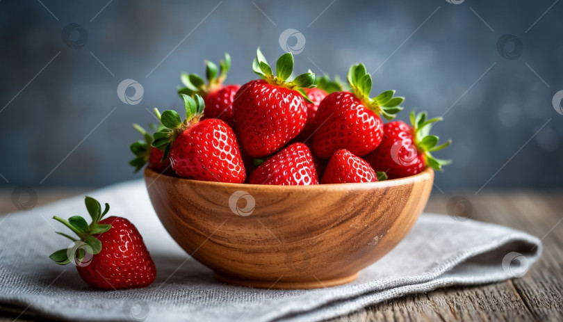 Скачать Спелая клубника в деревянной миске. фотосток Ozero