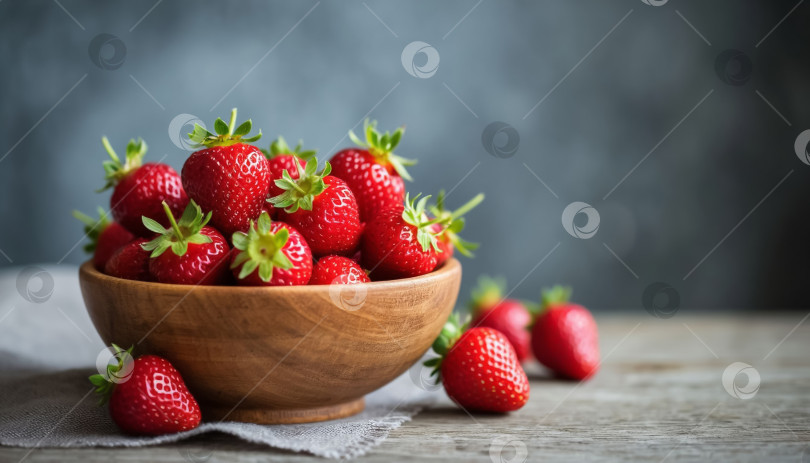 Скачать Спелая клубника в деревянной миске. фотосток Ozero