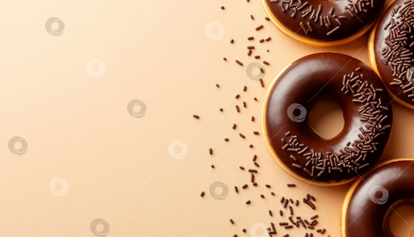 Скачать Шоколадные пончики на бежевом фоне фотосток Ozero