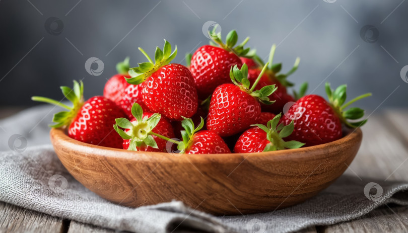 Скачать Спелая клубника в деревянной миске. фотосток Ozero