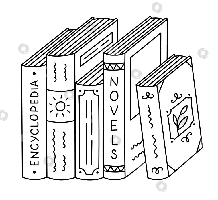 Скачать Красивые книги в твердом переплете разных жанров, стоящие вертикально. Забавная литература, энциклопедии, романы с разными обложками. Каракули для чтения, учебы, отдыха на заднем плане фотосток Ozero