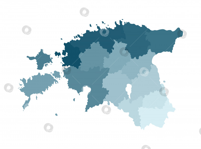 Скачать Векторная изолированная иллюстрация упрощенной административной карты Эстонии. Границы регионов. Красочные силуэты синего цвета цвета хаки фотосток Ozero