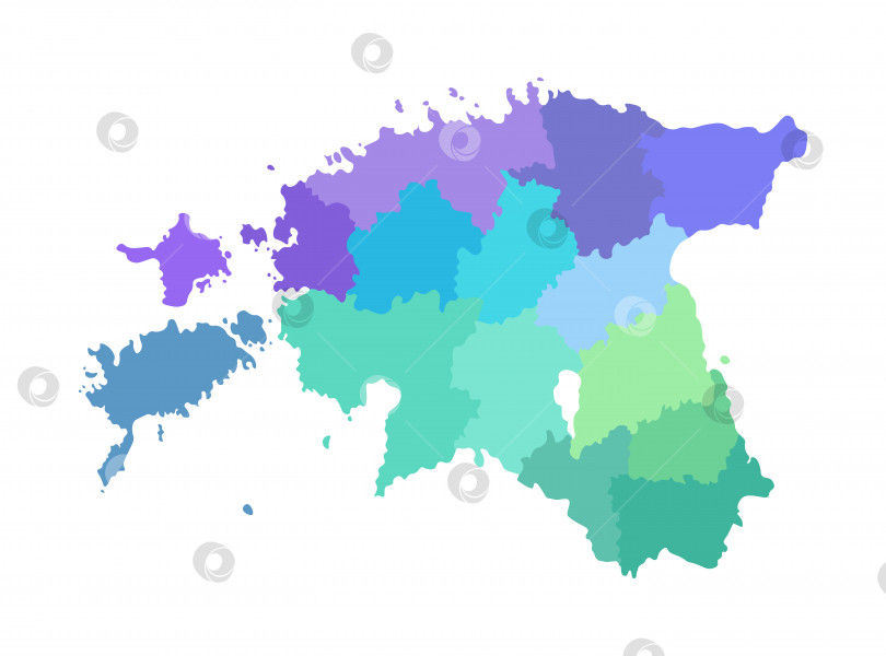Скачать Векторная изолированная иллюстрация упрощенной административной карты Эстонии. Границы регионов. Разноцветные силуэты фотосток Ozero