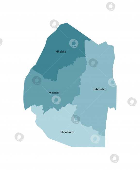 Скачать Векторная изолированная иллюстрация упрощенной административной карты Эсватини (Свазиленд). Границы и названия регионов. Красочные силуэты синего цвета цвета хаки фотосток Ozero