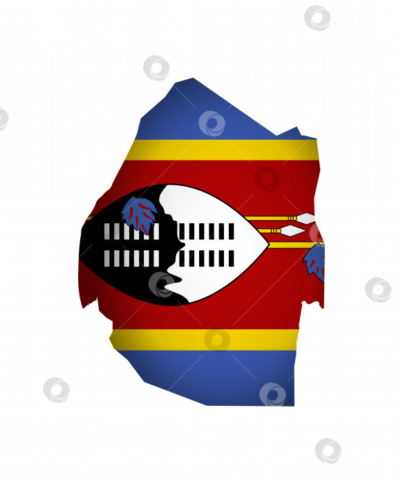 Скачать Векторная иллюстрация с национальным флагом и картой (упрощенной формы) Эсватини (Свазиленд). Объемная тень на карте фотосток Ozero