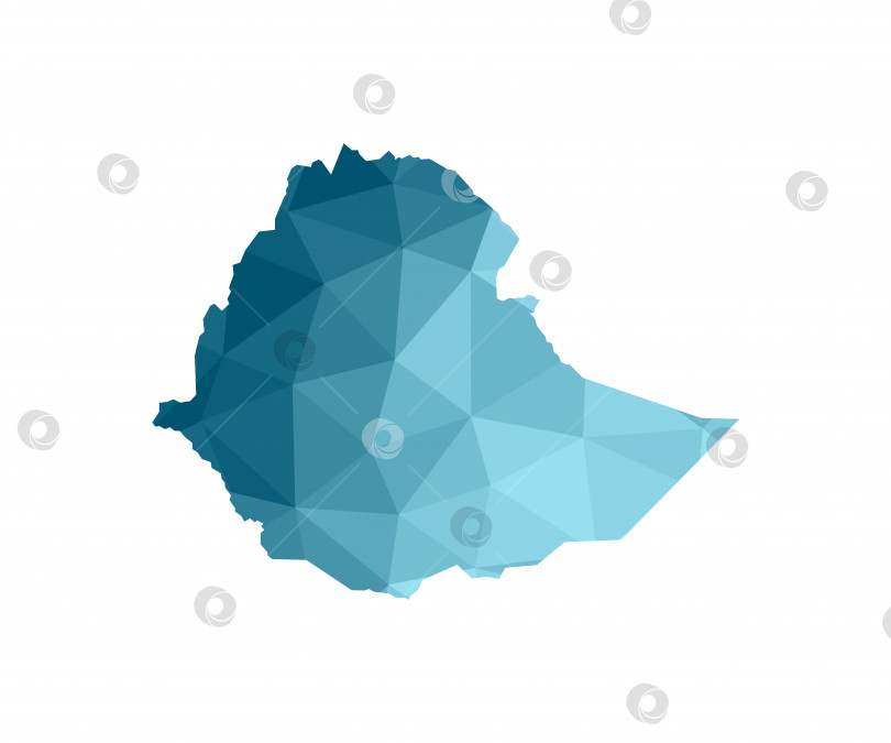 Скачать Векторный значок изолированной иллюстрации с упрощенным синим силуэтом карты Эфиопии. Многоугольный геометрический стиль, треугольные формы. Белый фон фотосток Ozero