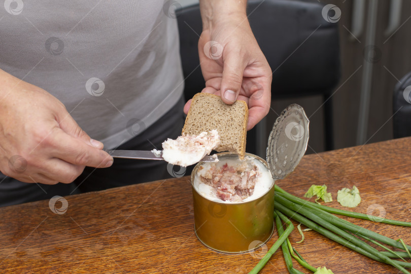 Скачать Намажьте рагу на хлеб. Приготовьте бутерброд с мясом. фотосток Ozero