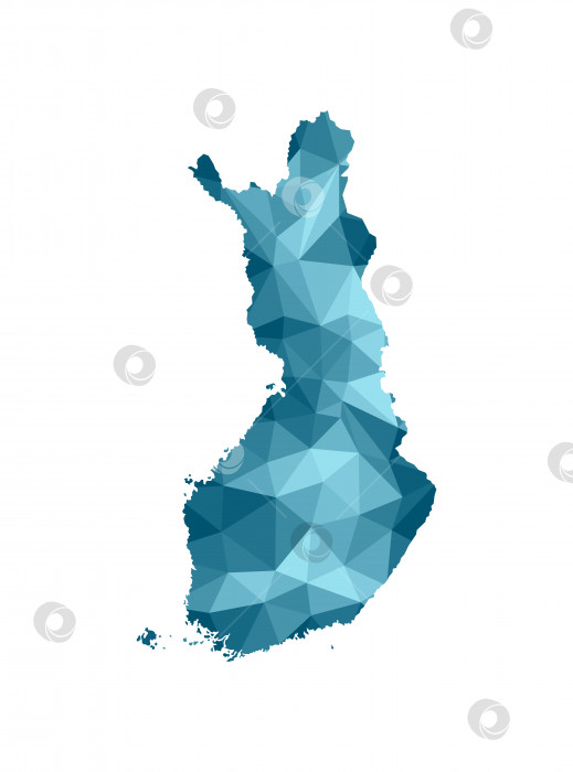 Скачать Векторный значок изолированной иллюстрации с упрощенным синим силуэтом карты Финляндии. Многоугольный геометрический стиль, треугольные формы. Белый фон фотосток Ozero