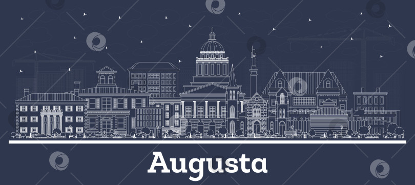 Скачать Нарисуйте силуэт города Огаста, штат Мэн, с белыми зданиями. Концепция деловых поездок и туризма с исторической архитектурой. Городской пейзаж Огасты, США, с достопримечательностями. фотосток Ozero