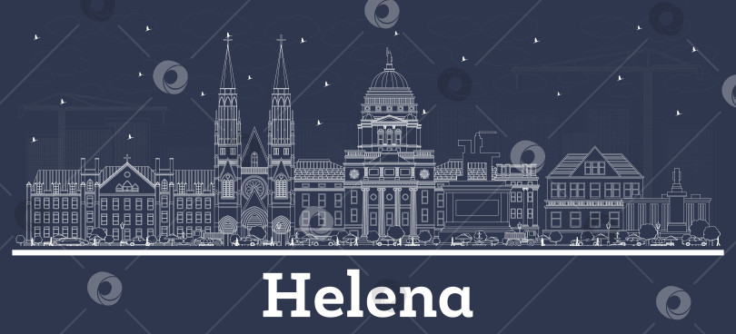 Скачать Нарисуйте силуэт города Хелена, штат Монтана, с белыми зданиями. Концепция деловых поездок и туризма с исторической архитектурой. Городской пейзаж Хелены, США, с достопримечательностями. фотосток Ozero