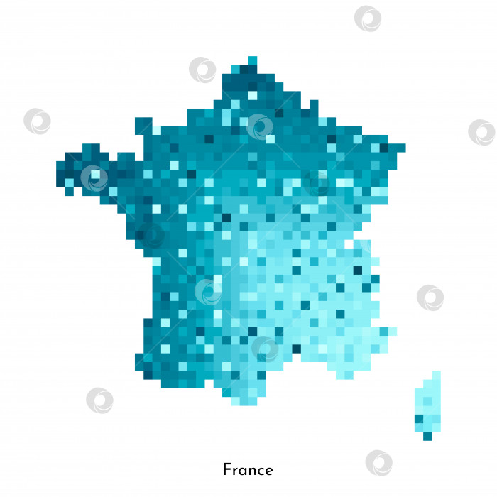 Скачать Векторная изолированная геометрическая иллюстрация с упрощенным льдисто-голубым силуэтом карты Франции. Стиль пиксельной графики для шаблона NFT. Точечный логотип с градиентной текстурой для дизайна на белом фоне фотосток Ozero