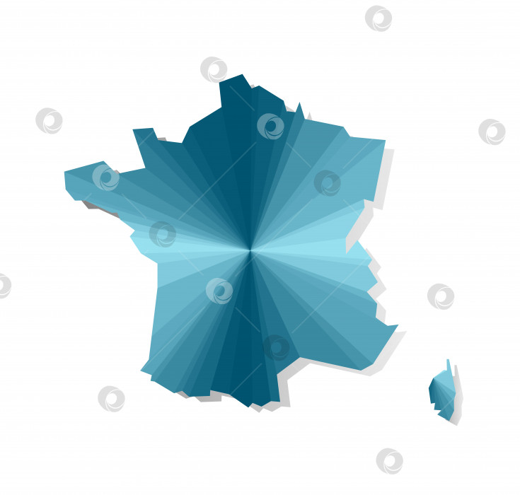 Скачать Векторный значок изолированной иллюстрации с упрощенным синим силуэтом карты Франции. Многоугольные геометрические треугольные формы. Белый фон фотосток Ozero