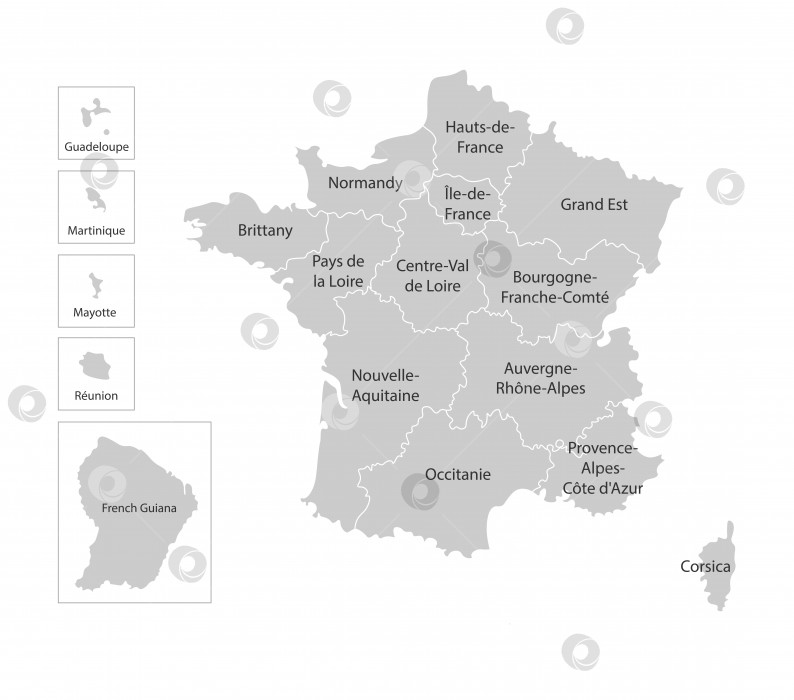 Скачать Векторная изолированная иллюстрация упрощенной административной карты Франции. Границы и названия регионов. фотосток Ozero