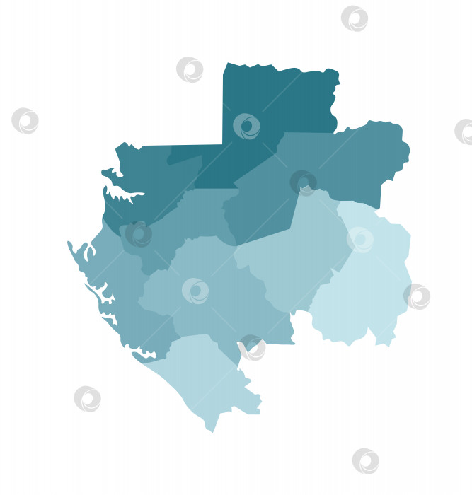 Скачать Векторная изолированная иллюстрация упрощенной административной карты Габона. Границы провинций (регионов). Красочные силуэты синего цвета цвета хаки фотосток Ozero