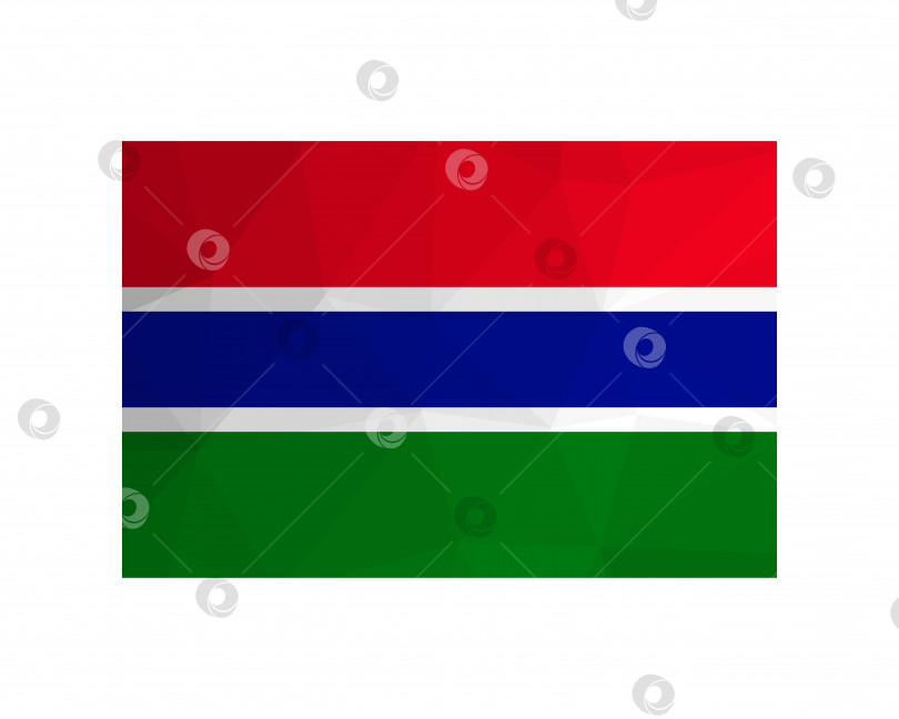 Скачать Векторная иллюстрация. Официальный флаг Гамбии. Национальный флаг с красными, синими, зелеными, белыми полосами. Креативный дизайн в стиле low poly с треугольными формами фотосток Ozero