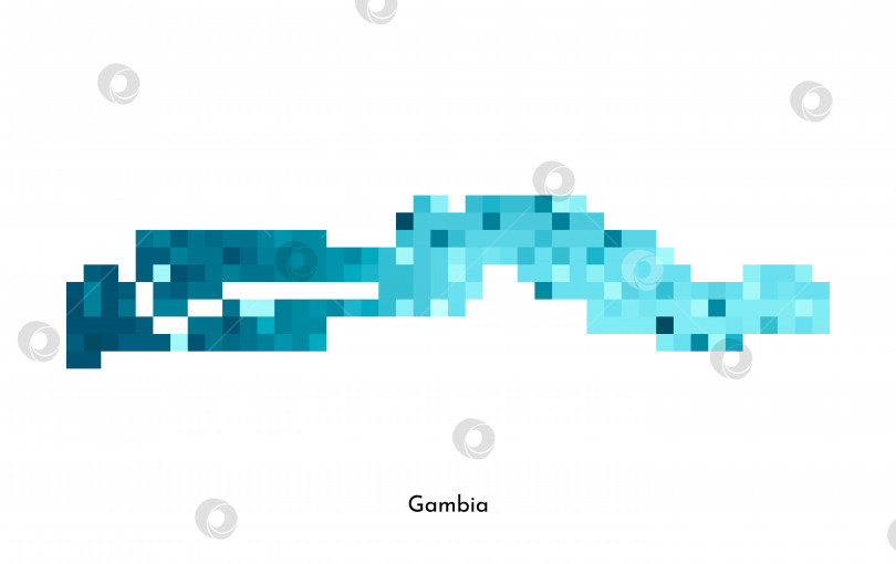 Скачать Векторная изолированная геометрическая иллюстрация с упрощенным льдисто-голубым силуэтом карты Гамбии. Стиль пиксельной графики для шаблона NFT. Точечный логотип с градиентной текстурой для дизайна на белом фоне фотосток Ozero