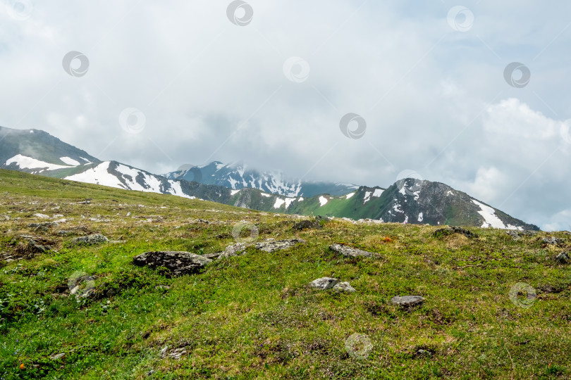 Скачать Скалистый склон горы, контраст камней и травы фотосток Ozero