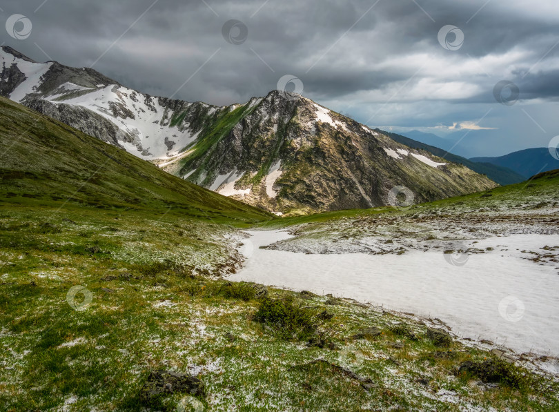 Скачать Заснеженная река. Суровые горы летом. фотосток Ozero