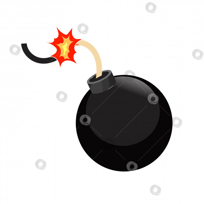 Скачать Векторная иконка бомбы с горящим фитилем, изолированная на белом фоне. Иллюстрация в плоском стиле. фотосток Ozero