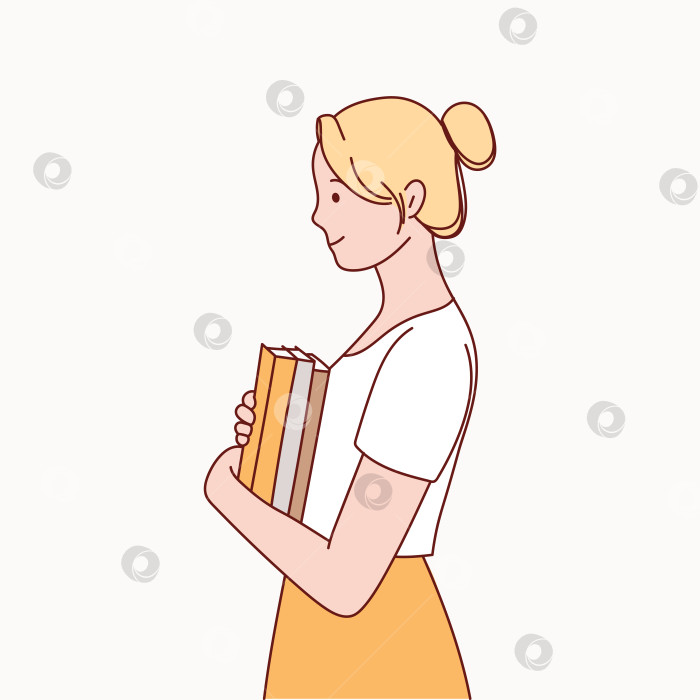 Скачать Мужчина держит в руках книгу. Студент учится и готовится к экзаменам. Рисованная иллюстрация. фотосток Ozero