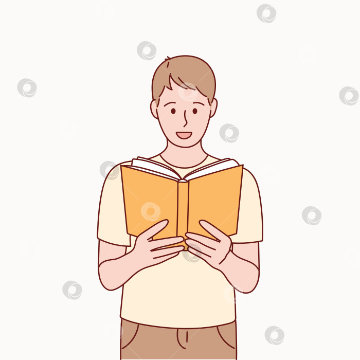 Скачать Мужчина держит в руках книгу. Студент учится и готовится к экзаменам. Рисованная иллюстрация. фотосток Ozero