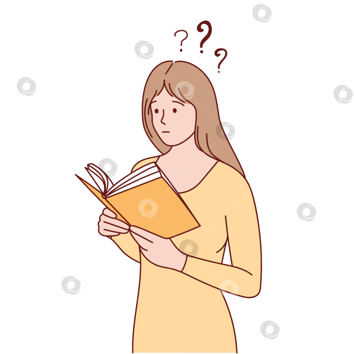 Скачать Девушка держит в руках книгу. Студентка учится и готовится к экзаменам. Рисованная иллюстрация. фотосток Ozero