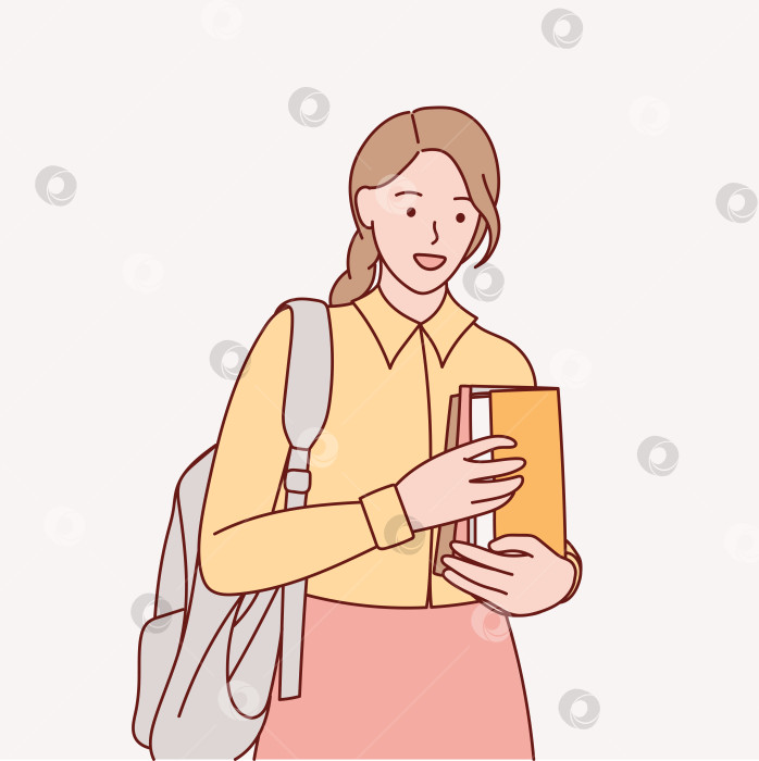 Скачать Девушка держит в руках книгу. Студентка учится и готовится к экзаменам. Рисованная иллюстрация. фотосток Ozero