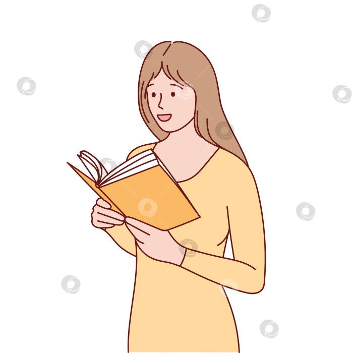 Скачать Девушка держит в руках книгу. Студентка учится и готовится к экзаменам. Рисованная иллюстрация. фотосток Ozero