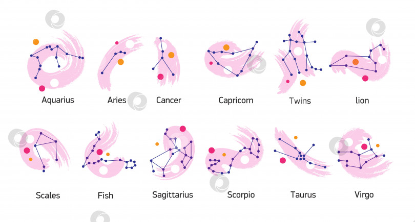 Скачать Созвездия знаков зодиака в современном стиле. Плоская иллюстрация. фотосток Ozero