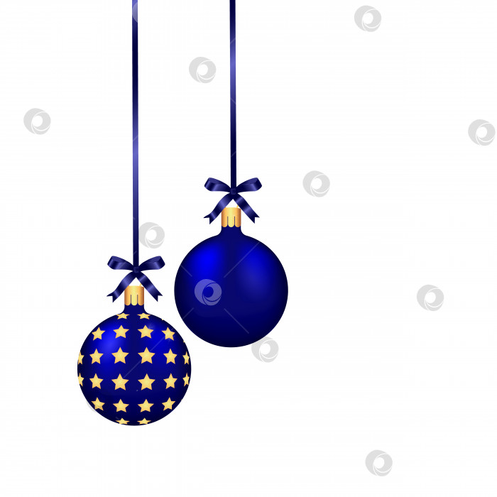 Скачать Голубые рождественские шары с голубым бантом на белом фоне фотосток Ozero