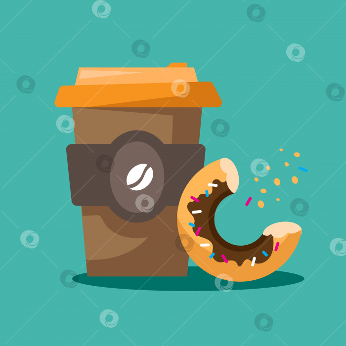 Скачать кофе на закуску и пончик. завтрак на ходу. векторная иллюстрация на изолированном белом фоне. фотосток Ozero