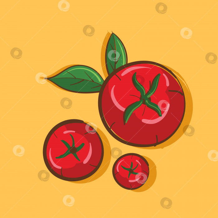 Скачать Сочные красные помидоры на желтом фоне. Векторная иллюстрация. фотосток Ozero