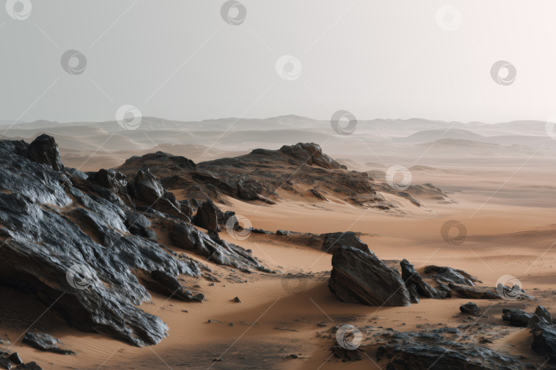 Скачать Реалистичная необитаемая планета, марсианский пейзаж фотосток Ozero